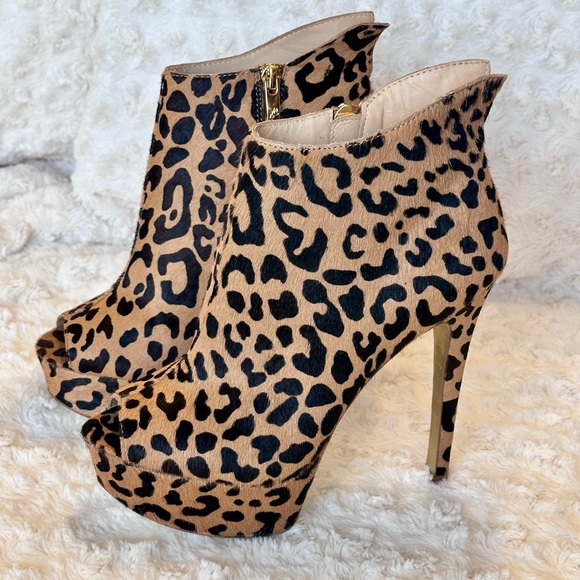 Chinese Laundry Kristin Cavallari Animal Print Leather Open Toe Bootie Heels - Picture 5 of 11